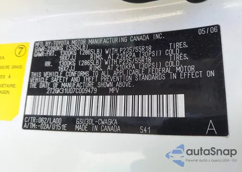 2007 Lexus Rx 350 from USA, damaged, VIN 2T2GK31U07C009479